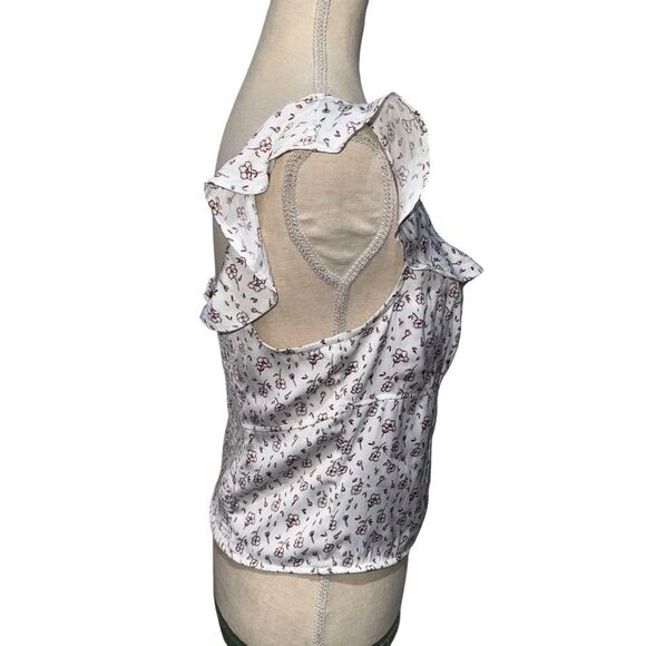 Free People White Floral Print Blouse Cream and Red Round Nech Sleeves size L - Picture 3 of 10